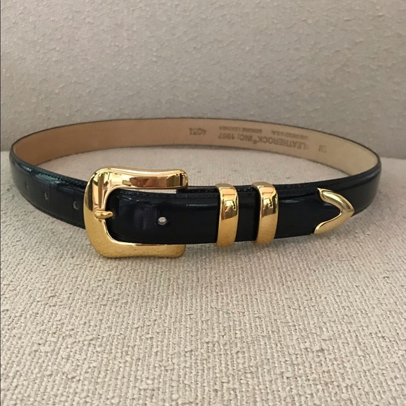 Leatherock Accessories - Black patent leather belt with brass buckle size S